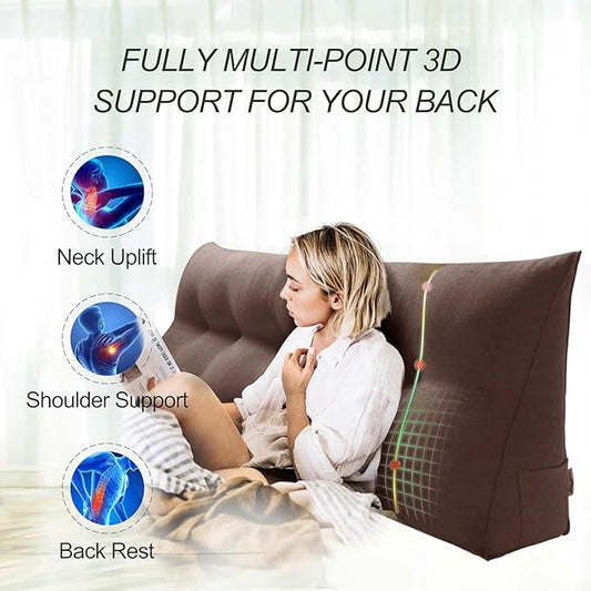 WOWMAX 85% Linen 15% Cotton Blend Headboard Pillow – King Size Reading Wedge Backrest for Bed, Handmade Firm Support Bolster Cushion with Removable Cover, Premium Bed Rest Pillow, Brown