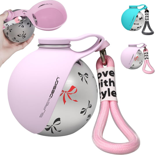 2-in-1 Portable Dog Water Bottle for Small Dogs - Leak-Proof & Compact Dog Travel Water Bottle -Stainless Steel Bottle & Silicone Bowl - Ideal for Walking, Hiking & Travels (10 fl oz, Pink) Dormly