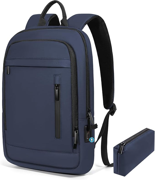 Business Backpack for Men Lightweight Commute Laptop Backpack Anti-Theft Water Resistant Backpack for 17.3 Inch Computer for Daily Office Work with Small Bag (Blue)