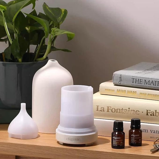 Cliganic Serenity Essential Oils Diffuser Set – Aromatherapy Humidifier with LED for Home, Office & Bedroom Includes Frankincense, Lavender, Grounded & Sleep Essential Oils Kit
