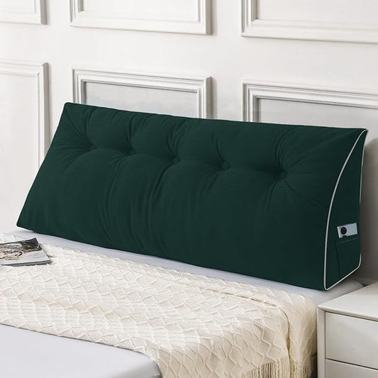 Sasttie Headboard Pillow Queen, Wedge Pillow Headboard for Sitting Up in Bed, Back-Rest Support Triangular Cushion for Reading - Features Removable Washable Cover, Green