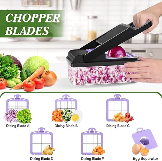 HomeHacks Vegetable Chopper Vegetable Cutter, 15 in 1 Kitchen Gadget, Dicer, Slicer, Onion Cutter, Salad, Cheese Grater & Egg Separator - Multi-Functional Veggie Chopper Lid with Handle (Purple)