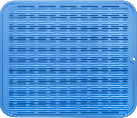 Silicone Dish Drying Mat for Multiple Usage,Easy clean,Eco-friendly,Heat-resistant Silicone Mat for Kitchen Counter or Sink,Refrigerator or Drawer Liner Lichen BlueL XL 18 inches x 16 inches