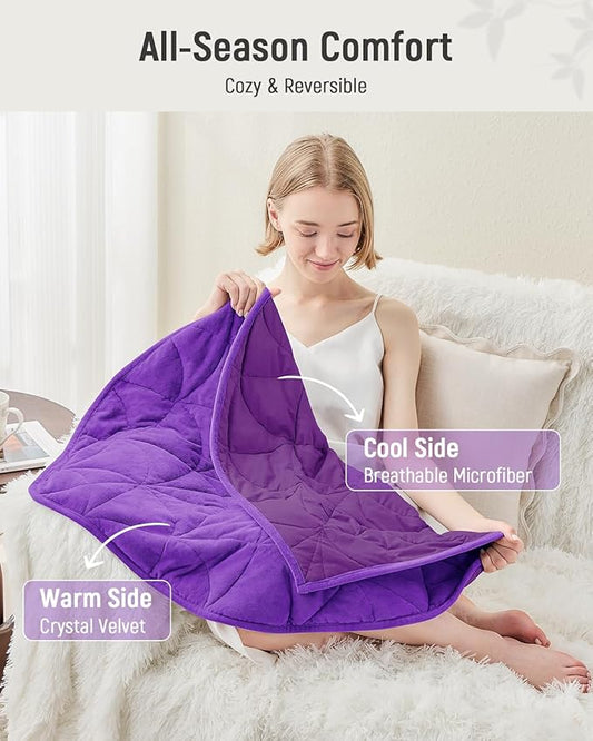 Weighted Lap Blanket 5 lbs for Adults, Luxury Soft Small Weighted Blanket, Compact Portable Weighted Lap Pad for Relaxation, Sleeping, Travel, All-Season Use, Deep Purple, 30" x 40"
