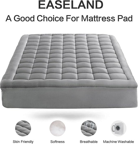 EASELAND California King Mattress Pad Pillow Top Mattress Cover Quilted Fitted Mattress Protector Long 8-21" Deep Pocket Cooling Mattress Topper (72x84 Inches, Light Grey)