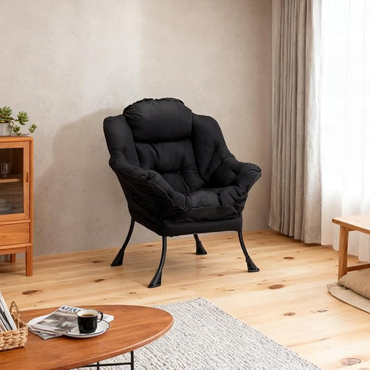 HollyHOME Lazy Chair with Armrest and Side Pocket, Comfy Accent Lounge Chair,Leisure Sofa Armchair for Living Room, Bedroom, Dorm, or Small Spaces, Oversized Reading Sofa Chair,Black