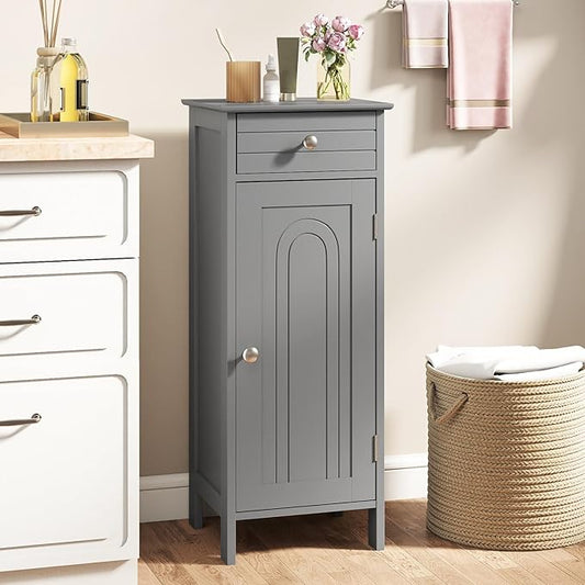 GLACER Floor Storage Cabinet, Multifunctional Bathroom Storage Cabinet with 2 Adjustable Shelves, Ideal for Bathroom, Living Room, 14 x 12 x 34.5 inches (Grey)