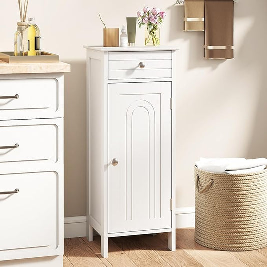 GLACER Floor Storage Cabinet, Multifunctional Bathroom Storage Cabinet with 2 Adjustable Shelves, Ideal for Bathroom, Living Room, 14 x 12 x 34.5 inches (White)