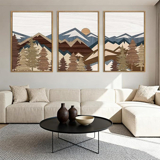 BINCUE Large Mountain Wall Art Vintage Mountains Office Framed Canvas 3 Piece Artwork 16x24 Inch for Living Room Bedroom Décor