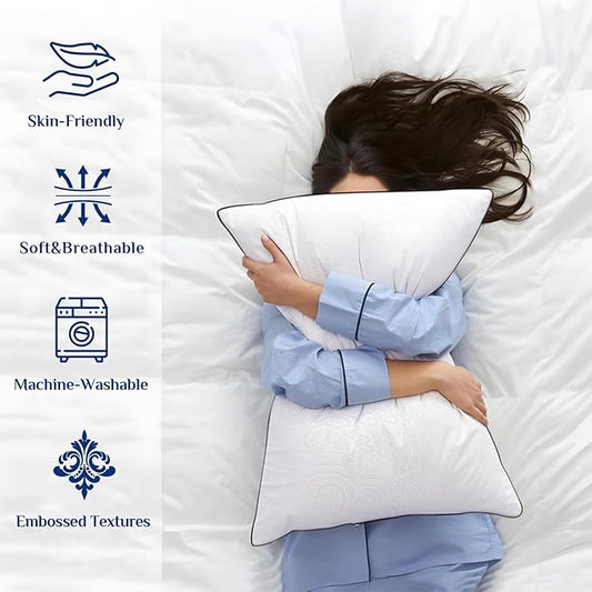JOLLYVOGUE Pillows Queen Size Set of 4 for Sleeping, Soft and Supportive Bed Pillow with Down Alternative Filling for Side and Back Sleepers, Hotel Collection