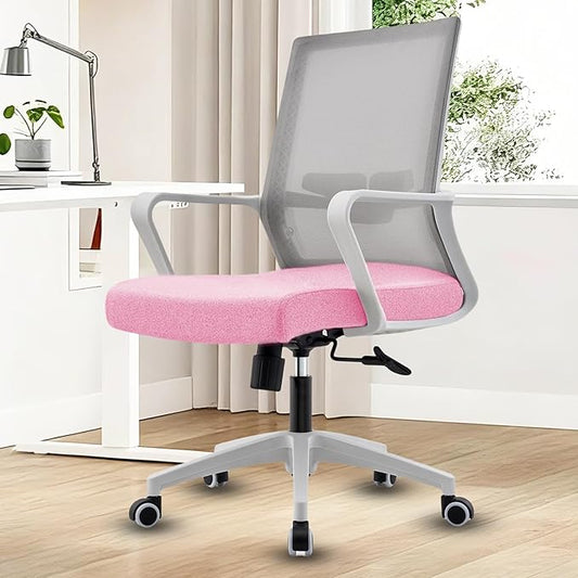 Office Chair ergonomically Designed with Breathable mesh backrest and Lumbar Support Adjustable Height Suitable for Offices Homes bedrooms Study Rooms (Pink)