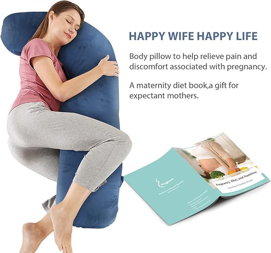 BATTOP Pregnancy Pillows for Sleeping,Body Maternity Pillow with Cooling Washable Cover,Support for Back,HIPS,Legs,Belly for Pregnant Women,New Mom Gifts for Women (Dark Blue)