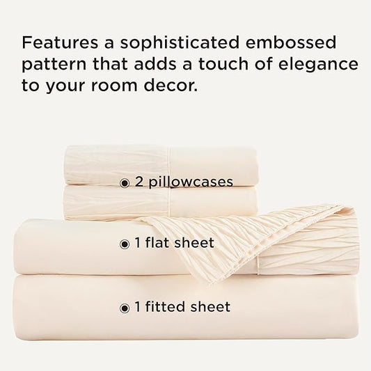 Bedsure Full Size Bed Sheets - 4 Pieces Soft Full Sheet Set - Breathable & Cooling - Hotel Luxury - Easy Care Polyester Microfiber Bedding for Women, Men, Light Beige