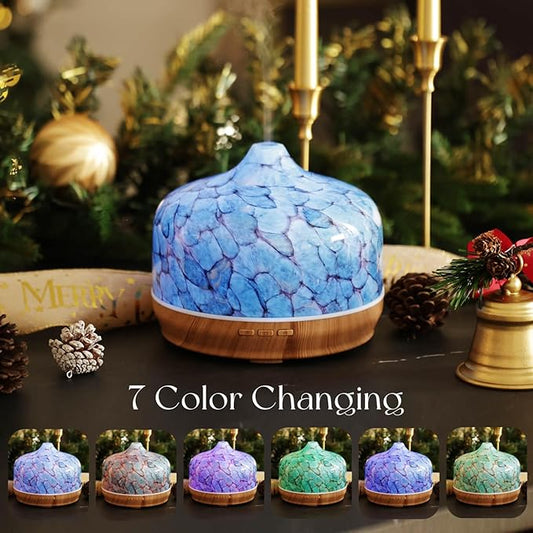 Porseme 500ml Glass Essential Oil Diffuser Aromatherapy Ultrasonic Cool Mist Humidifier 15-21 Running Hours Waterless Auto-Off Air Diffusers for Sleeping Yoga Office Working Spa and Rest (Light Blue)