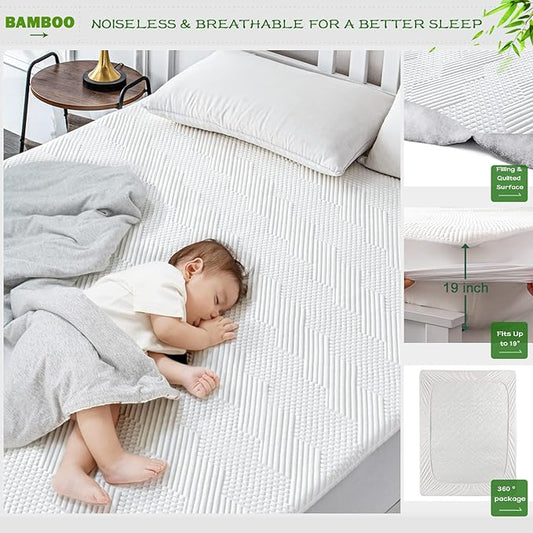 GRT Twin XL Waterproof Mattress Protector Rayon Bamboo - 3D Air Fiber Cooling Mattress Cover Breathable Ultra Soft, Mattress Pad Noiseless Fits up to 19'' Deep Pocket Washable