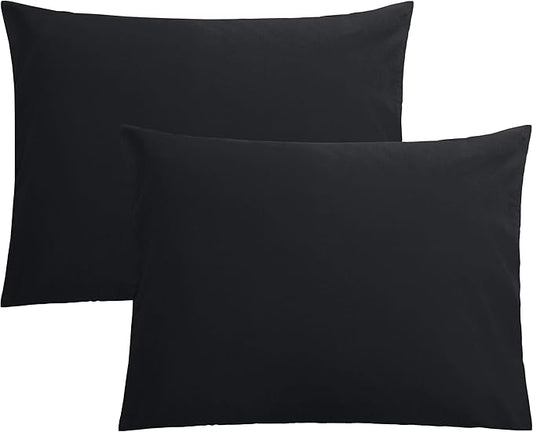 FLXXIE Microfiber Pillow Cases Standard Size, Soft Pillowcases with Envelope Closure, Wrinkle, Stain Resistant Pillow Covers, 20x26, Black