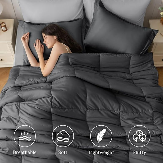 JOLLYVOGUE Twin Comforter Set, Ultra-Soft Bed in a Bag Twin Size 5 Pieces, Oeko-TEX Certified Bedding Set with Down Alternative Comforter, Sheets, Pillowcases & Shams, Dark & Light Grey