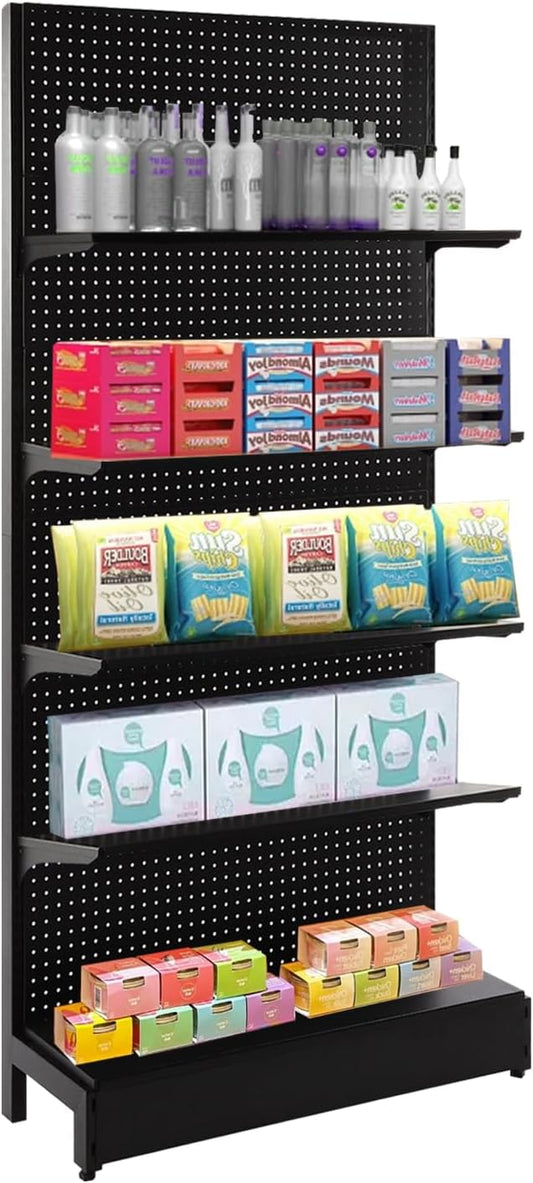Eastern Tree Pegboard Display Stand, 3x6.5 Feet Gondola Retail Shelving Wall Display for Convenient Grocery Office Supply or Retail Stores, Standing Peg Board Display Rack with 20 Hooks