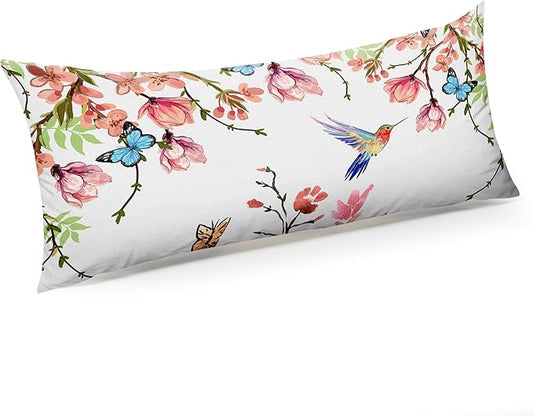 Microfiber Body Pillow Cover with Hidden Zipper,Comfortable Fabric,Floral Print Pattern Body Pillow Case,Lightweight and Breathable,The Size is 20 "X 54"(01-Flower)