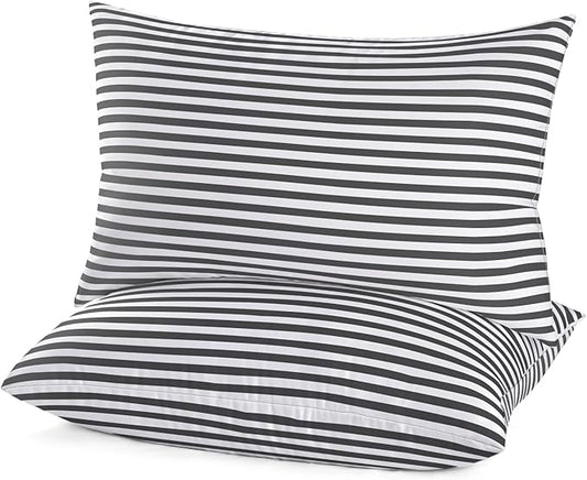 EIUE Bed Pillows for Sleeping 2 Pack Queen Size,Super Soft Down Alternative Microfiber Filled Pillows,Pillows for Side and Back Sleepers,20 x 30 Inches,Striped White Grey