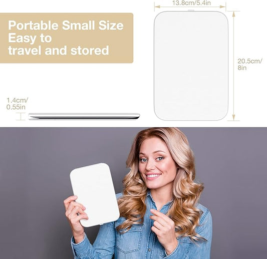 Kintion Travel Makeup Mirror, Portable LED Lighted Makeup Mirror, 360° Rotation Touch Screen Vanity Mirror, 60 LEDs, 3-Color Dimmable Lighting, Rechargeable Tabletop Folding Cosmetic Mirror, White