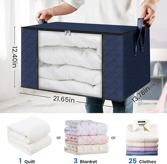 Fab totes Storage Bags,Clothes Blanket Storage Bins Foldable Closet Organizers with Reinforced Handle for Home Dorm Storage and Organization,Fabric Bags for Organizing Sheets,Clothing (Blue,10 Pack)