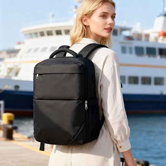 Vacuum Backpack Travel for Women Men, Travel Backpack with Vacuum System, Small Compression Backpacks Flight Approved, Travel Vacuum Bags with 14inch Laptop Compartment, Contain Pump, Black