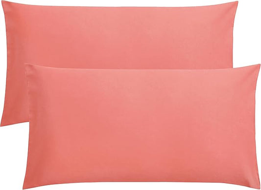 FLXXIE 2 Pack Microfiber King Pillow Cases, 1800 Super Soft Pillowcases with Envelope Closure, Wrinkle, Fade and Stain Resistant Pillow Covers, 20x36, Coral