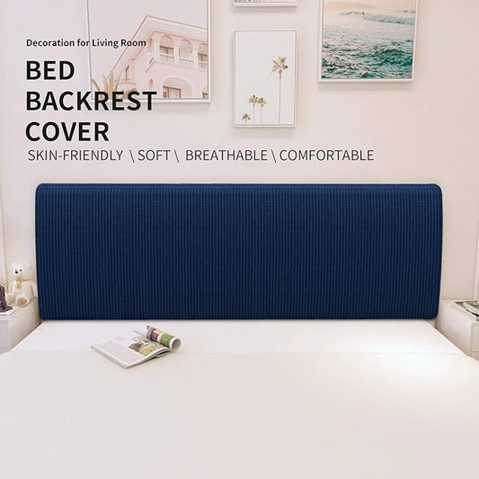 Easy-Going Stretch Bed Headboard Cover,Small Square Jacquard Headboard Slipcover, Dustproof Bed Head Cover for Bedroom (King,Navy)
