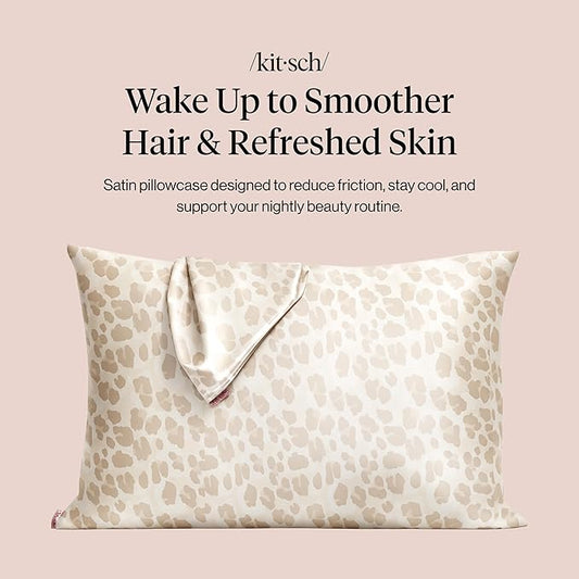 Kitsch Satin Pillowcase with Zipper for Hair & Skin, Softer Than Silk Pillow Cases Queen, Wrinkle-Free, Smooth and Cooling Satin Pillow Covers, Standard Size 19"x26", Leopard