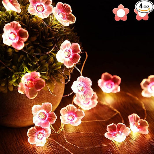 Mudder 13 FT 40 LEDs Cherry Blossom Flower String Lights for Bedroom, Pink Fairy Lights USB and Battery Operated Decorative String Light Indoor Outdoor (4 Pack)