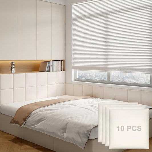 Yutianli 3D Anti-Collision Wall Padding for Kids Peel and Stick Headboard Wall Panels Pack of 10 Sized 11.8"x 11.8" White Self-Adhesive Panels for Playroom Bedroom Upholstered Wall