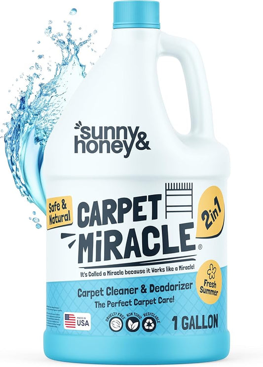 Sunny & Honey Carpet Cleaner Solution - 128 Fl Oz, Fresh Summer Scent - Deep Stain Remover & Surface Deodorizer - Pet & Rug Cleaner - Upholstery Cleaning for Machine Use