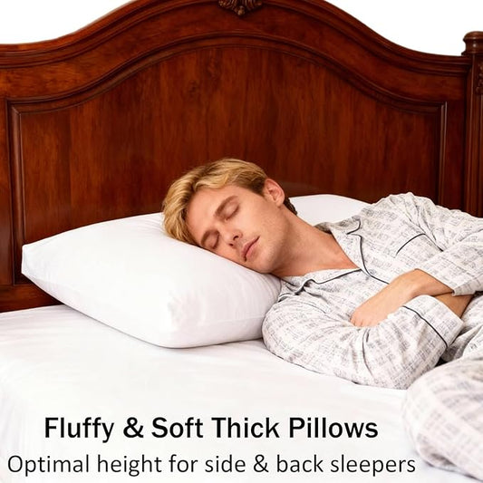 Thick Bed Pillows Queen Size Set of 2 Hotel Collection Soft Down Alternative Supportive Pillow for Back Stomach Side Sleeper White 20x30 inches