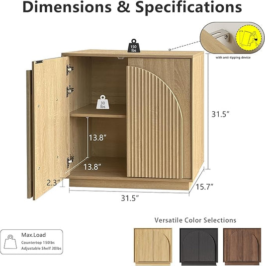 win2win Fluted Sideboard Buffet Cabinet with Storage, 31.5" Modern Boho Accent Cabinet with Double-Layered Arch Doors, Small Wood Console Credenza for Living Room, Dining Room, Entryway, Oak, 2PCS