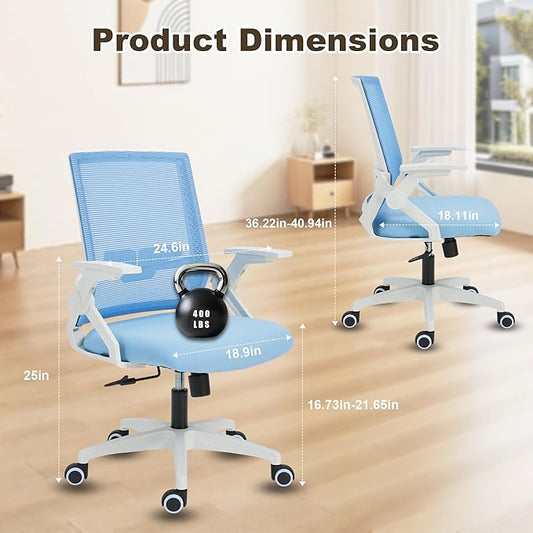 Ergonomic Office Chair Desk Chair with Adjustable Height Mesh Computer Chair Swivel Chair with Flip-up Arms and Lumbar Support Blue