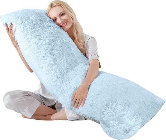 Thin Neck Pillow for loft Bed 20x54 Adjustable Back Decorative Pillows for Bed Blue Snuggle Pillows for Adults with Large Body Pillow Covers Machine Washable