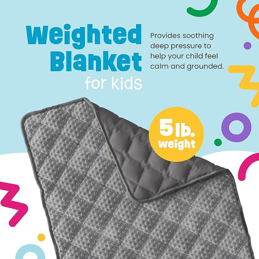 5lb Child's Weighted Blanket - Kids Weighted Blanket 5 Pounds (36" x 48") - Cute Dotted Texture Sensory Blanket - 5 lbs Weight Blanket for Kids Ages 4 to 7 - Machine Washable, Travel Friendly (Grey)