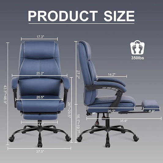 Misolant Big and Tall Office Chair with Footrest, High Back Desk Chair with Linkage Armrest, 90-155° Recline Executive Computer Chairs with Adjustable Height for Home