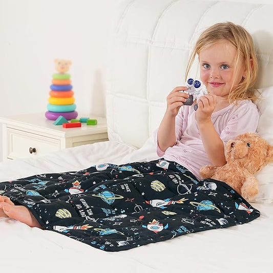 Kivik Soft Weighted Lap Blanket 2 lbs, Small Weighted Lap Pad, Breathable Heavy Throw Blankets for School Calming & Bed Sleeping, Machine Washable, 20 x 30 Inches, Universe Printing, Black