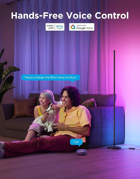 Govee RGBIC Floor Lamp Basic, LED Corner Lamp Works with Alexa, 1000 Lumen Smart Modern Floor Lamp with Music Sync and 16 Million DIY Colors, Color Changing Standing Lamp for Bedroom Living Room Black