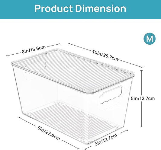 Vtopmart 6 Pack Clear Stackable Storage Bins with Lids, Medium Plastic Containers with Handle for Pantry Organizer and Storage,Perfect for Kitchen,Fridge,Cabinet, Closet,Bathroom Organization