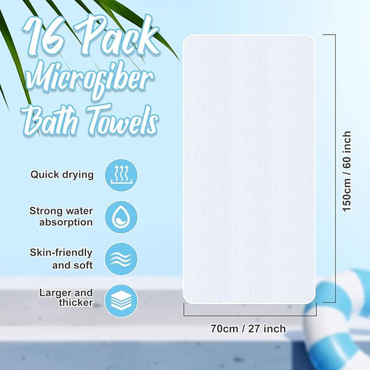 16 Pack Microfiber Bath Towels Bulk 27'' x 60'' Oversized Size Bath Towel Highly Absorbent Extra Large Soft Drying for Shower Beach Winter Salon Sport Gym Party (Lattice,White)