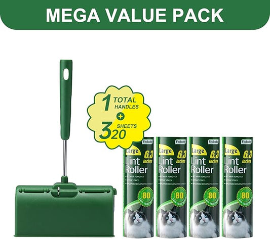 Fedicelly Large Lint Rollers Pet Hair Extra Sticky Furniture,Cat Dog Hair Remover Laundry Clothes Carpet,6.3 inches Wider with 320 Sheets Giant Lint Remover Brush for Couch