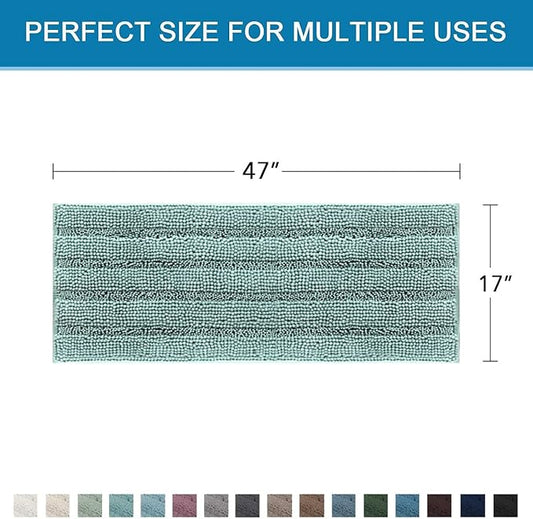 H.VERSAILTEX Bath Rugs for Bathroom Non Slip Bath Mats Extra Thick Chenille Striped Bath Rug Runners 47" x 17" Absorbent Fluffy Soft Shaggy Mats Plush Area Carpet for Bath Room - Eggshell Blue