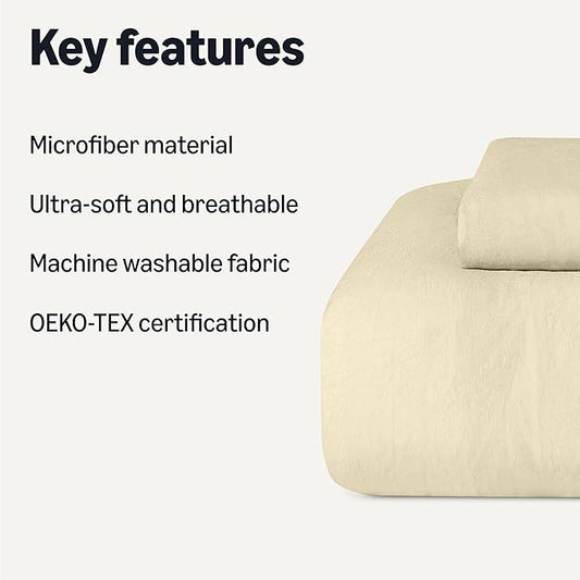 Amazon Basics Brushed Microfiber Comforter Set, Extra Soft with Natural Texture, 2-Piece, Twin/Twin XL, Beige