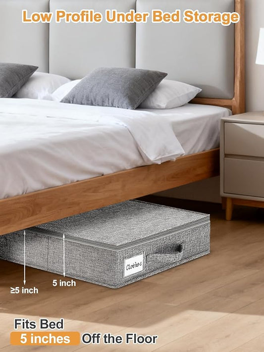 punemi Low Profile Under Bed Storage, 5 inches High Underbed Storage Containers With Sturdy Sidewalls & Bottom, Slim Under Couch Sofa Storage, Shallow Under Bed Organizer Clothes Storage Bins, 2Pack
