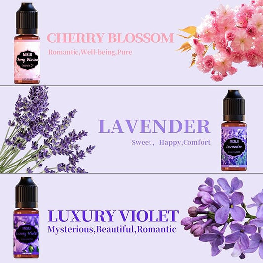 Flower Essential Oils Set for Home,Fragrance Oil Scented Oils for Diffusers-Cherry Blossom, Mystery Rose, Rosemary, Vanilla, Lavender, Luxury Violet,6x10mL