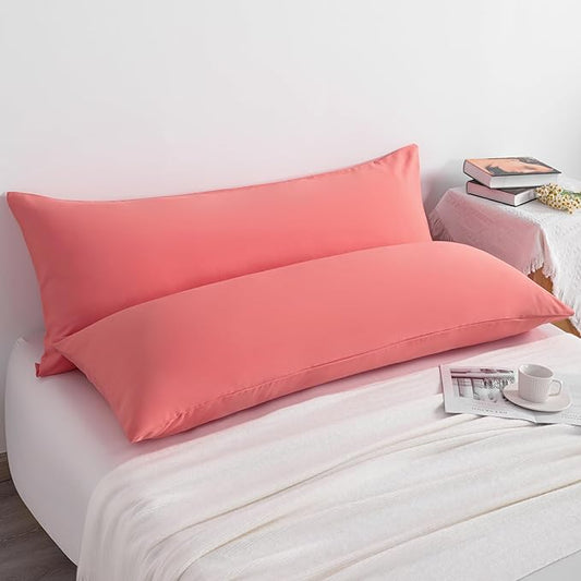 NTBAY 2 Pack Body Pillowcases, Coral Pink, Microfiber, 20x54 Inches, Soft, Wrinkle, Fade Resistant, Envelope Closure