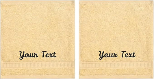 Personalized Towels, Luxury Turkish Genuine Cotton Monogrammed Towel Washcloths for Bathroom, Kitchen, Hotel, Spa, Gym & College Dorm, 2 Pack Washcloth Set for Body & Face, Baby and Adults, Yellow